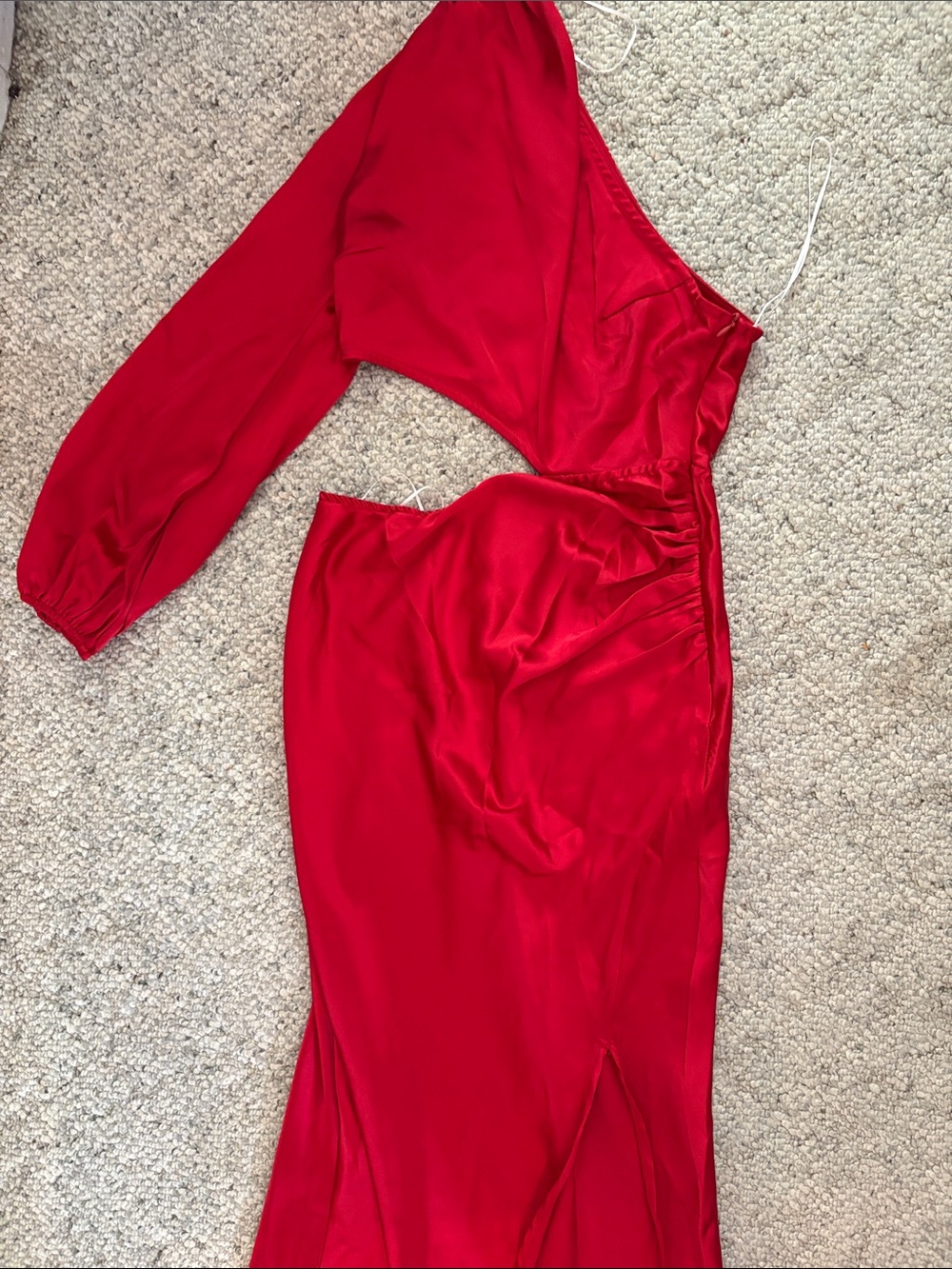 Hello Molly red satin one shoulder long dress with side cutout Size 6